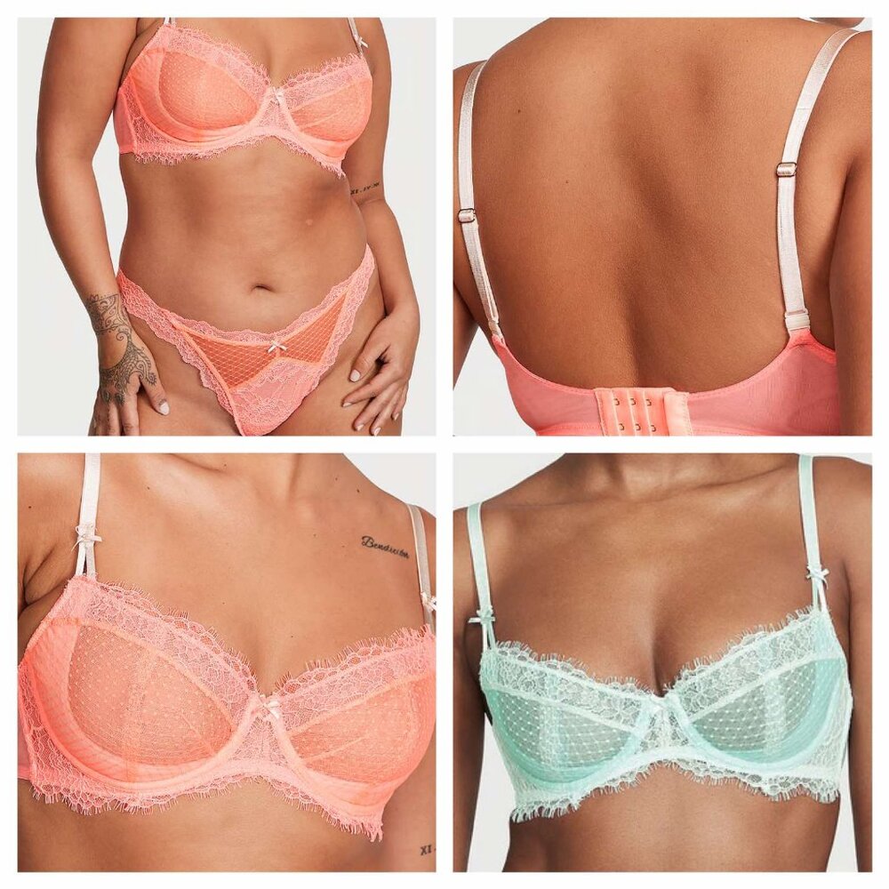 NWT Victoria's Secret Wicked Lace Unlined Balconette Bra 32D Thong Panties Set M